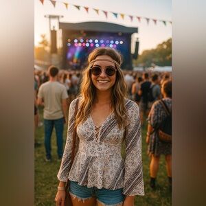 Vintage DKNY Jeans Peplum Cotton Open Back Top with Bell Sleeves.Sz M fits Small